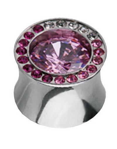 Shade Pink Circle - Piercing Plugg med Hvite og Rosa Stener