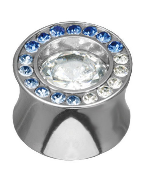 Shade Blue Circle - Piercing Plugg med Hvite og Blå Stener