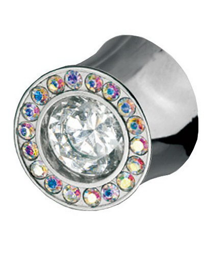 Shade Rainbow Circle - Piercing Plugg med Hvite og Flerfargede Stener