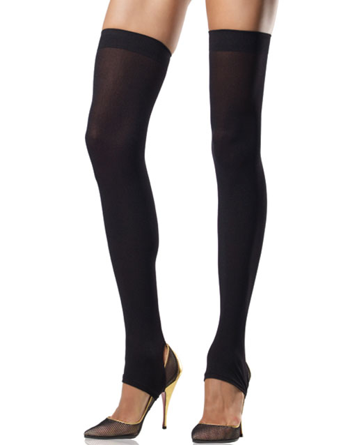Stirrup Stockings - Svarte Strømper med Kant under Foten