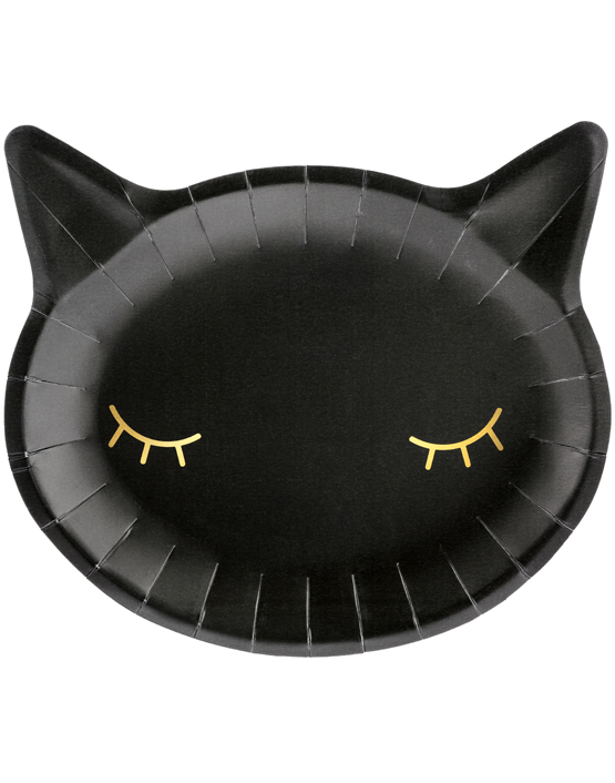 6 stk Svart Katt Papptallerkener 22x20 cm