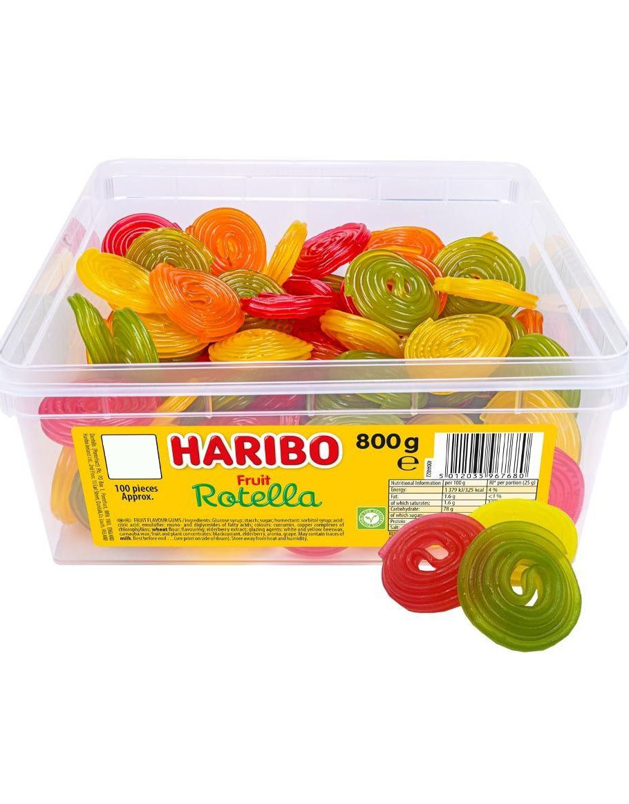 Bilde av 100 Stk Haribo Rotella - Boks Med Vingummi 800 Gram