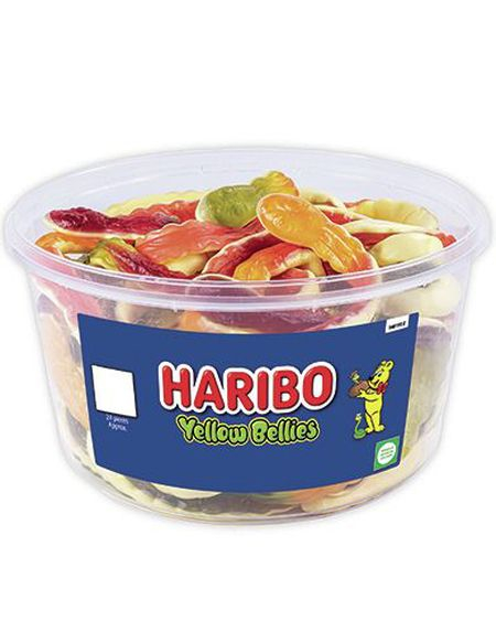 Bilde av Haribo Yellow Bellies - Boks Med Vingummi Slanger 768 Gram