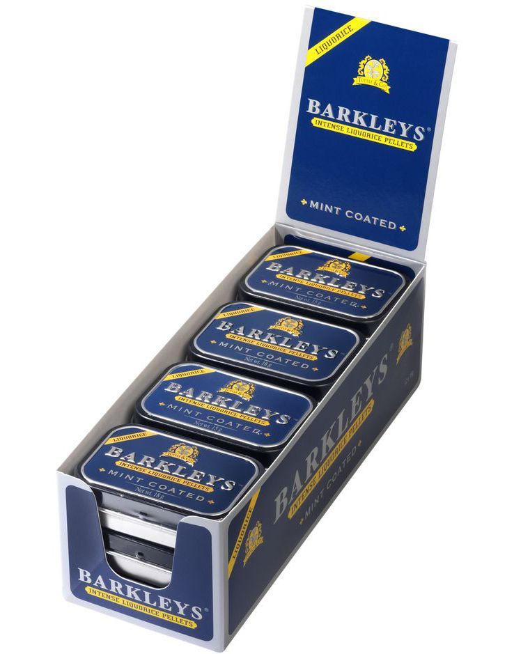 12 stk Barkleys Liquorice Pellets Mint Coated - Intense Små Lakrisdrops med Mintlag - Hel Eske