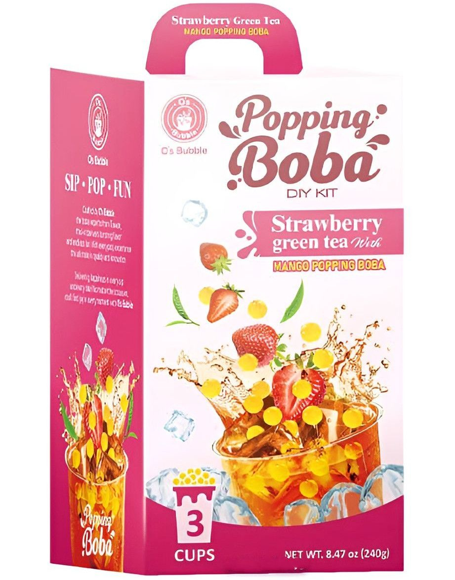 O's Bubble Popping Boba DIY Kit - Jordbær og Grønn Te (Taiwan)