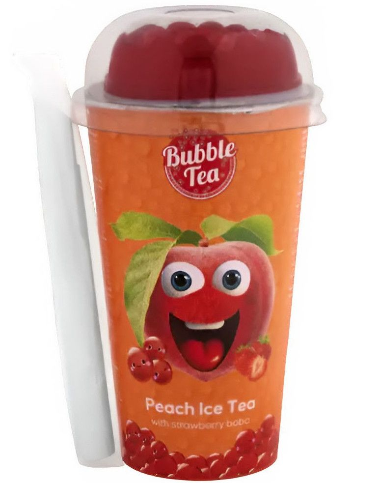 Peach Ice Tea With Strawberry Boba - Fersken Iste med Jordbær Bobaperler 350 ml