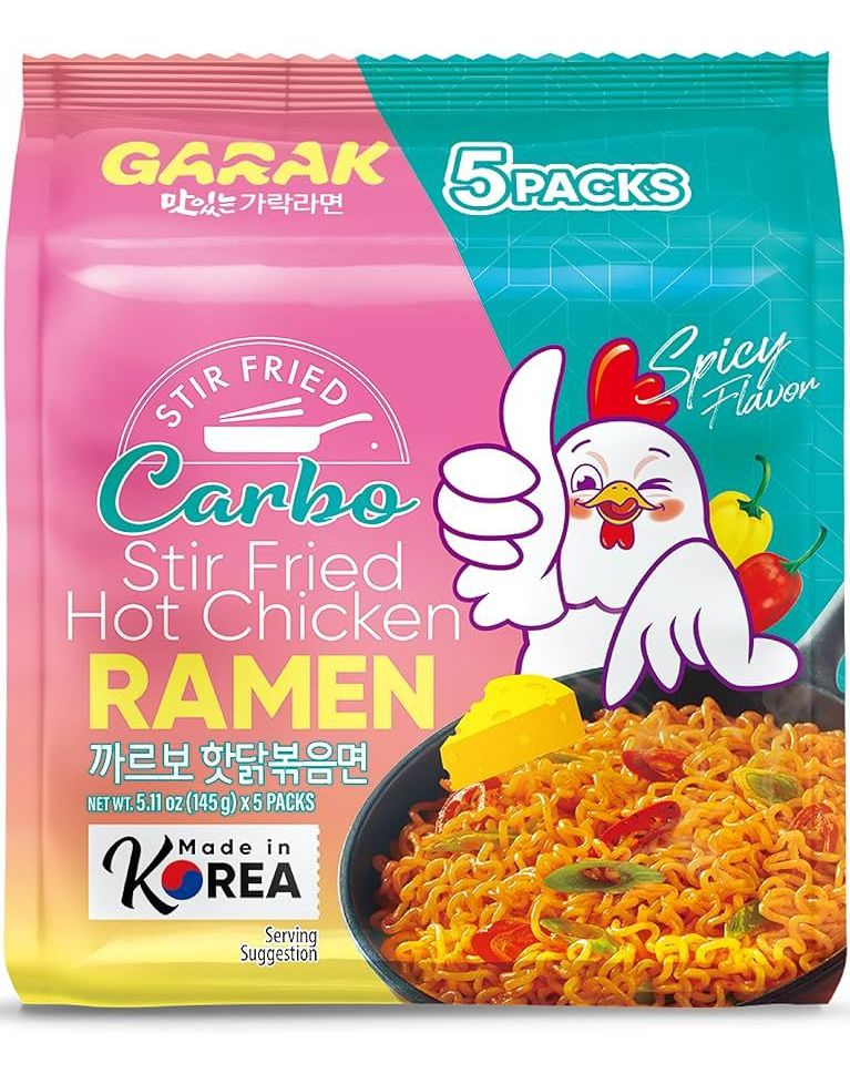 5-pack GARAK Carbo Hot Chicken Carbonara Flavor Stir-fry Ramen 5x145 gram (Korea Import)