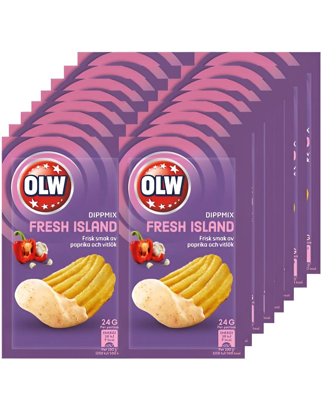 16 stk OLW Fresh Island Dipmix - Frisk Smak av Paprika og Hvitløk - Hel Eske 384 gram