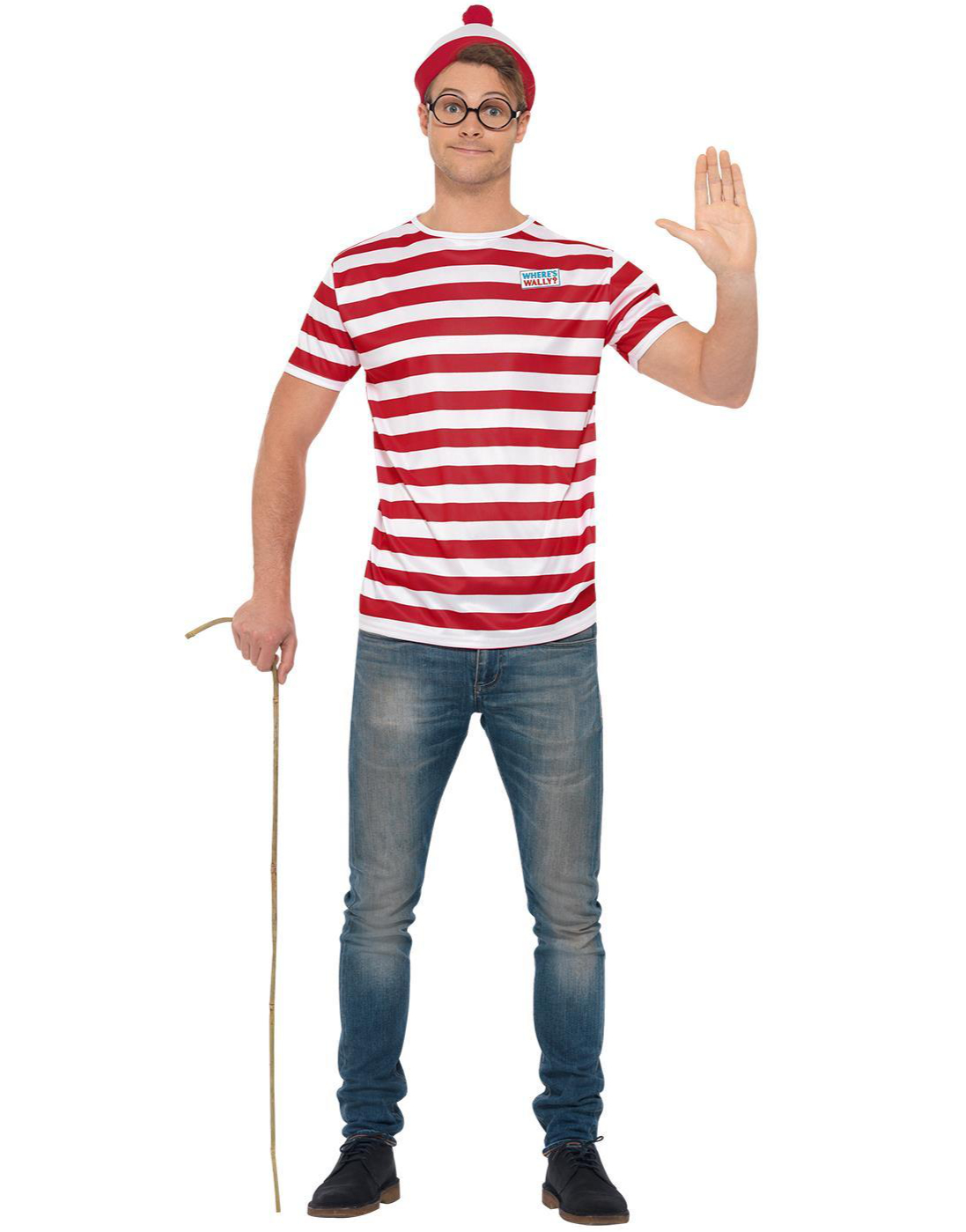 Where's Wally Kostymeskjorte med Lue og Briller - Strl XL