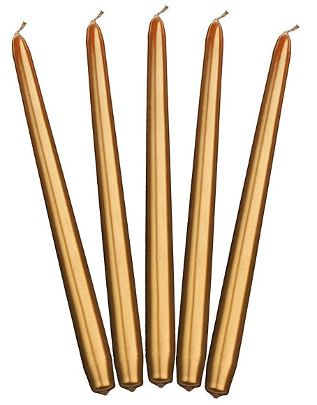 10 stk Lange Gullfarget Metallisk Kronelys 29 cm