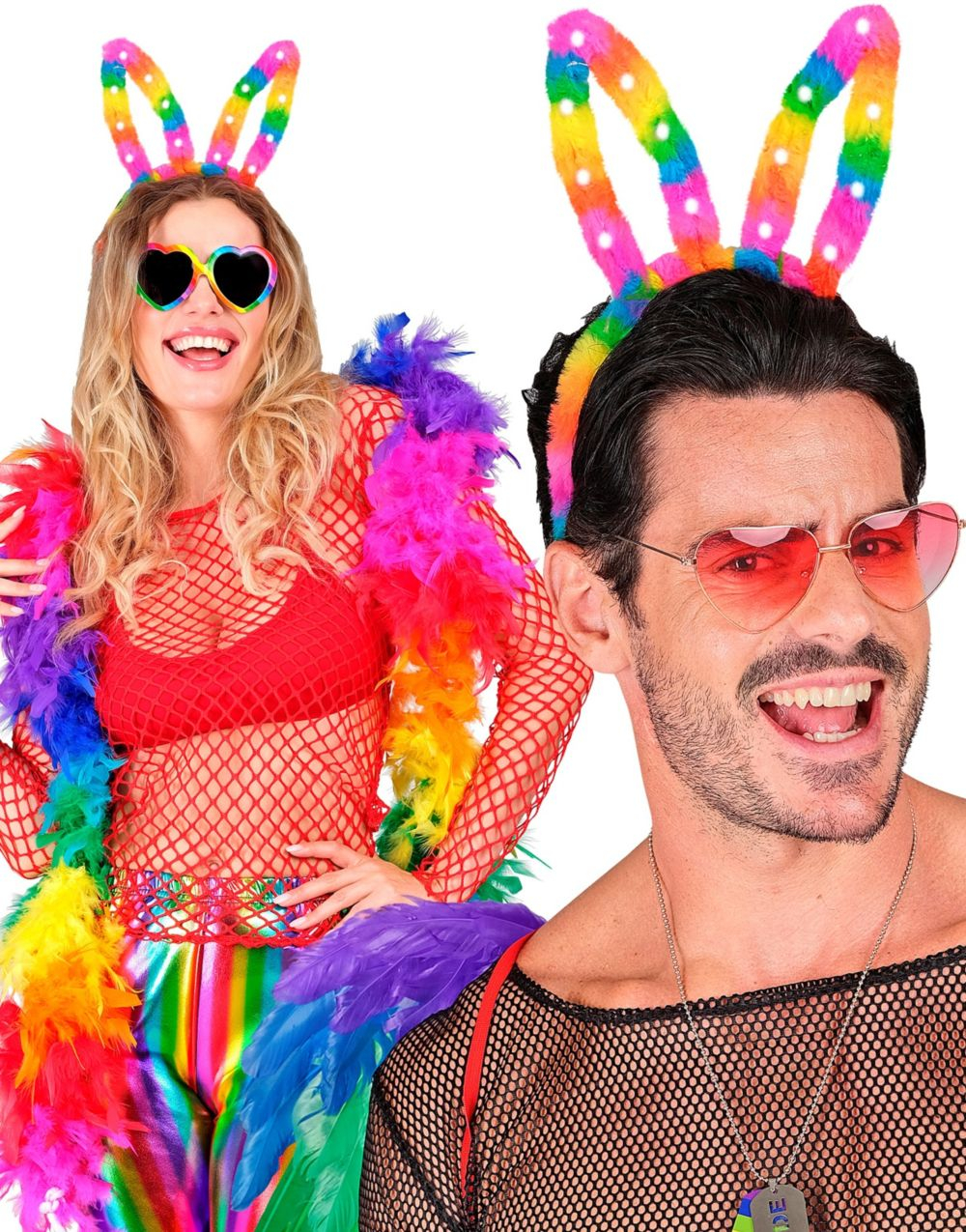 Lysende Regnbue Kaninører - Med Tre Lysmoduser