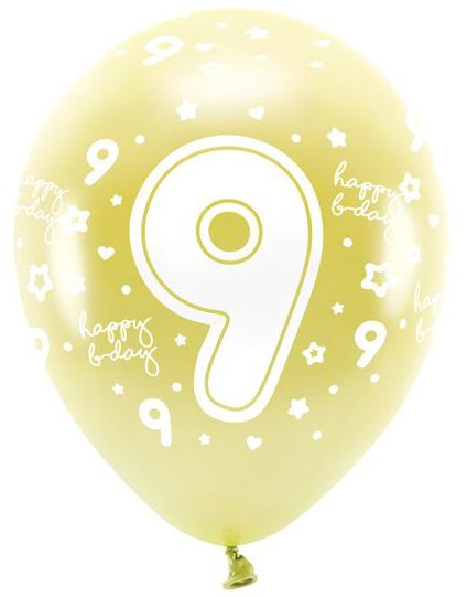 9 Tall - 6 stk Lys Metallisk Gull Tallballonger 33 cm - ECO Ballonger