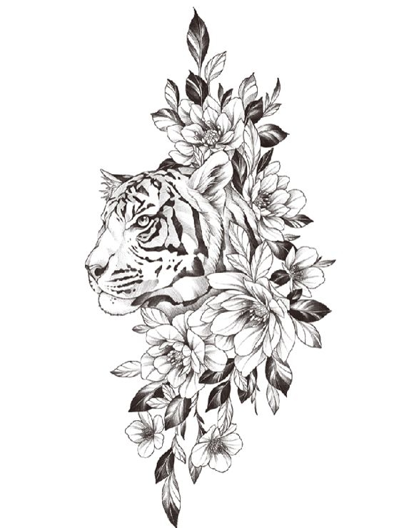 Flower Tiger (Fake Tattoo)