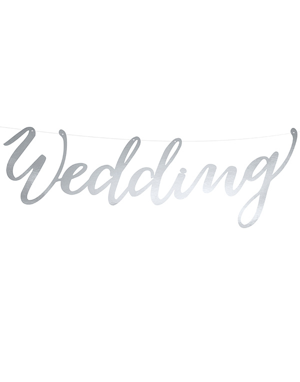 Wedding - Sølvfarget Bokstavbanner med Tråd 44 cm