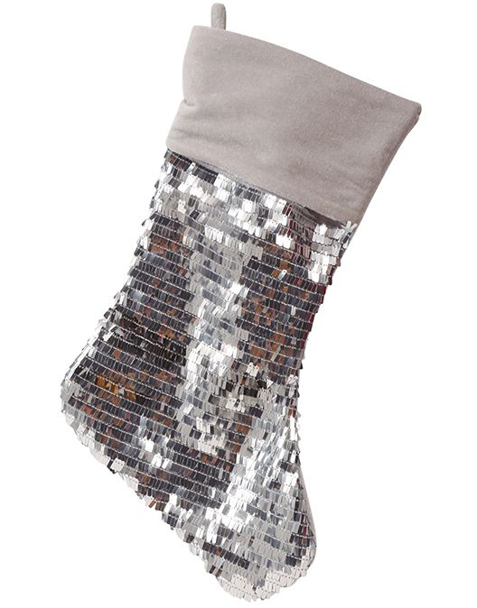Glitrende Julestrømpe i Grå og Sølv med Paljetter 39x22 cm