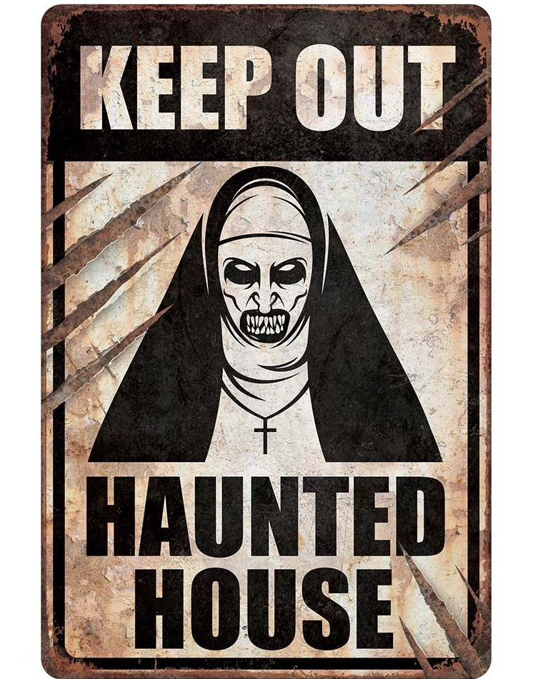 Bilde av "keep Out - Haunted House" Plakat Med Demonisk Nonne Motiv 24x36 Cm