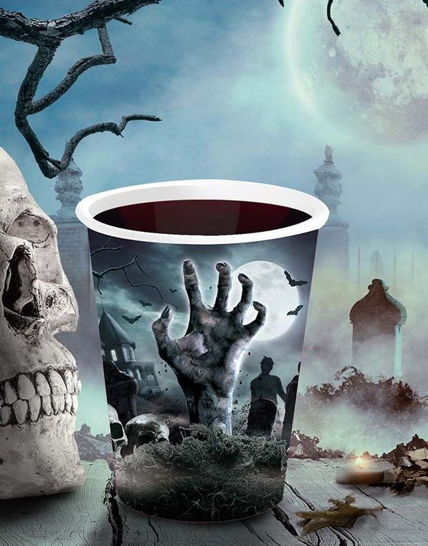 6 stk Pappkopper med Zombiehånd Motiv - 240 ml