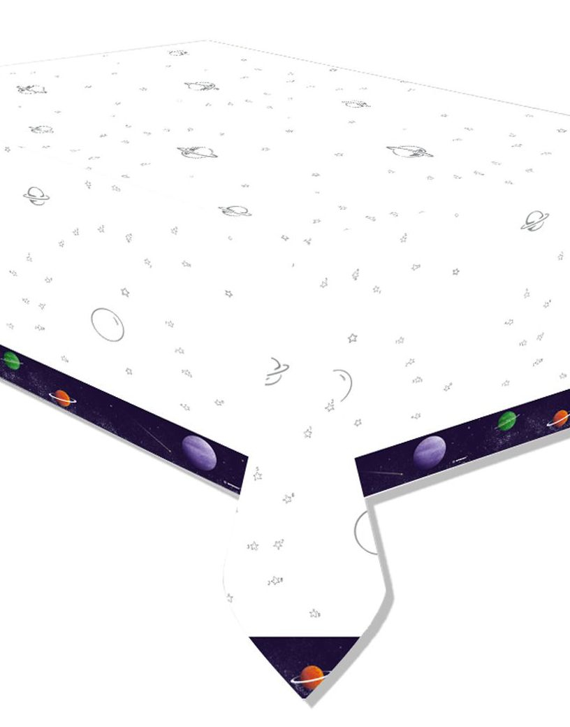 Hvit Bordduk med Planeter Motiv 120x180 cm - Space Party