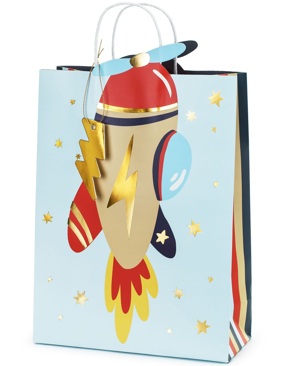 1 stk Gavepose Blå med Fly 10x35x24 cm