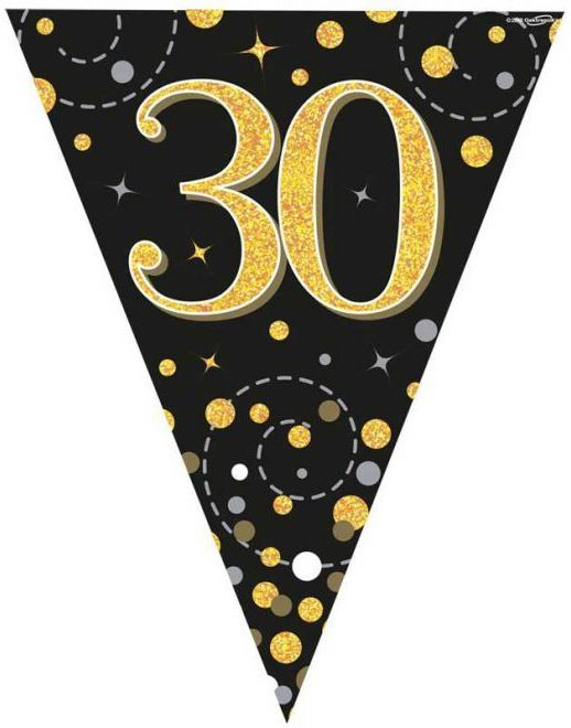 30-års Feiring Svart og Gull Holografisk Banner - 3,9 Meter