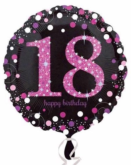 18-års Feiring - Svart og Rosa Folieballong Sparkling 3D Effekt 81 Cm