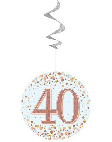6 stk 40-Års Bursdag Hvit og Rosegull Holografiske Swirls