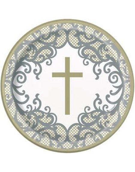 8 stk Flotte Papptallerkener med Gullkors 17 cm - Gold Cross