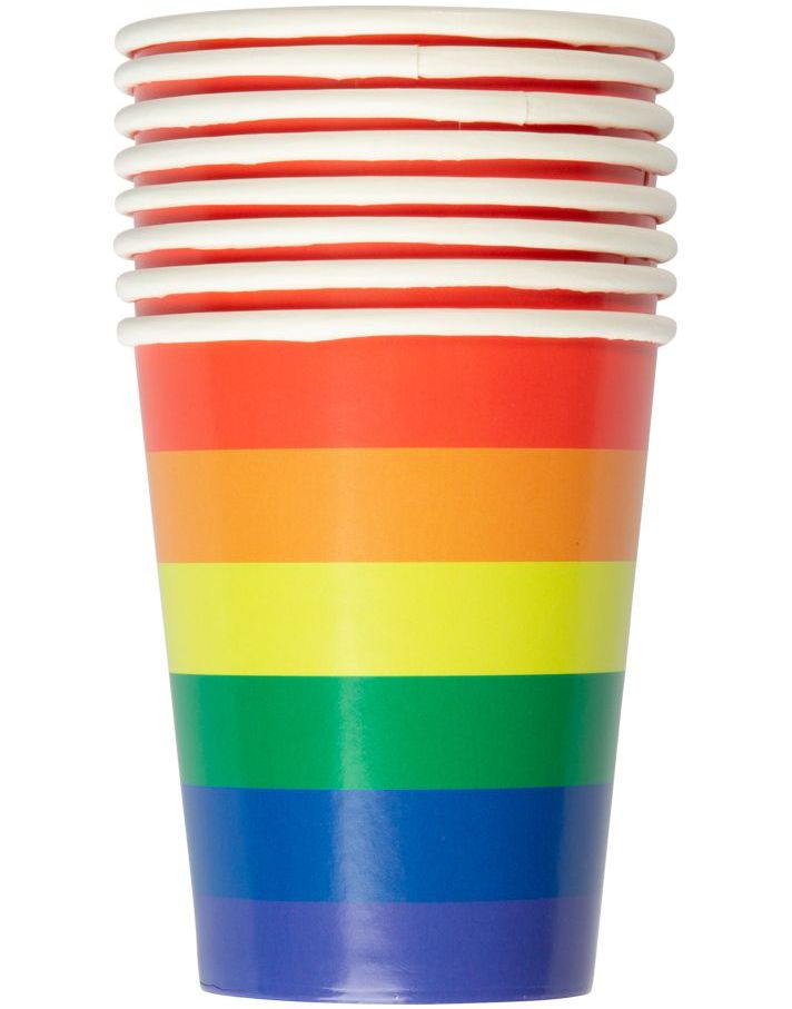 8 stk Regnbue/Pride Engangskopper 260 ml
