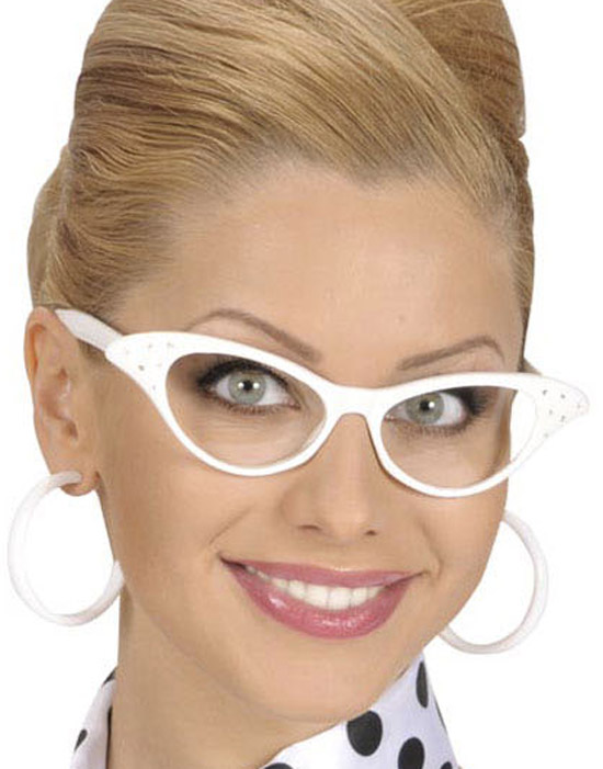Retro Miss Kitty Briller m/Glitrende Stener - Hvit