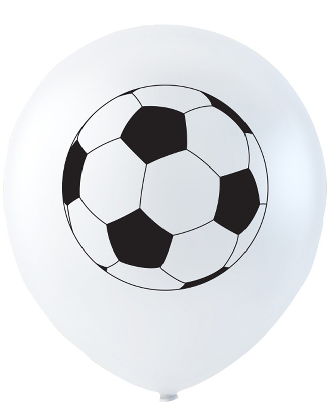 6 stk 26 cm - Hvite Ballonger med Fotballer