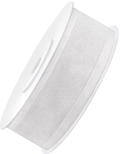 HVITT Chiffonbånd med Satinkanter og Shimmer 25 m x 25 mm