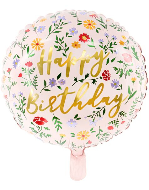 Happy Birthday - Blomstrete Folieballong 35 cm