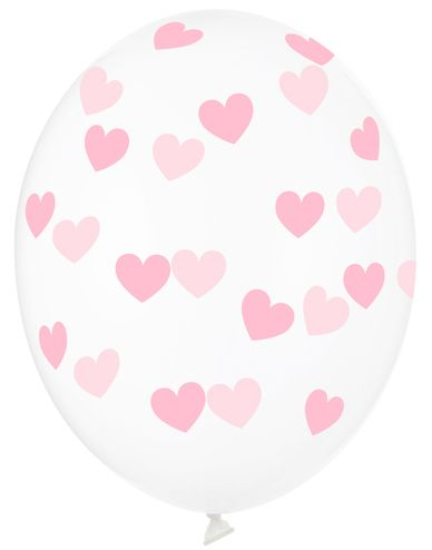 6 stk 30 cm Klare Ballonger med Lys Rosa Hjerter