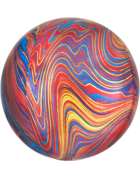 Rød, Blå og Gullfarget Marble Metallisk Orbz / Ballongboble 38 cm