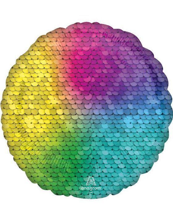 Regnbuefarget Paljettmotiv Folieballong 43 cm