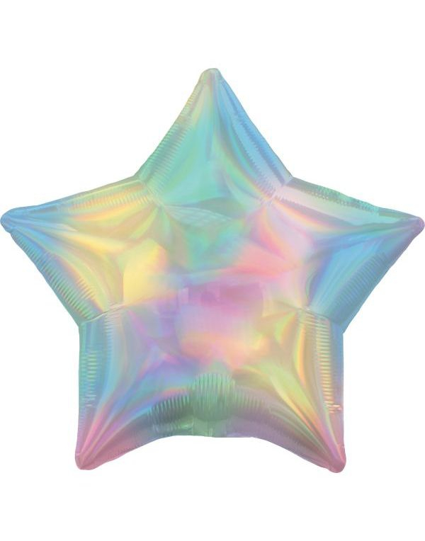 Iriserende Pastellregnbuefarget Stjernefolieballong 48 cm