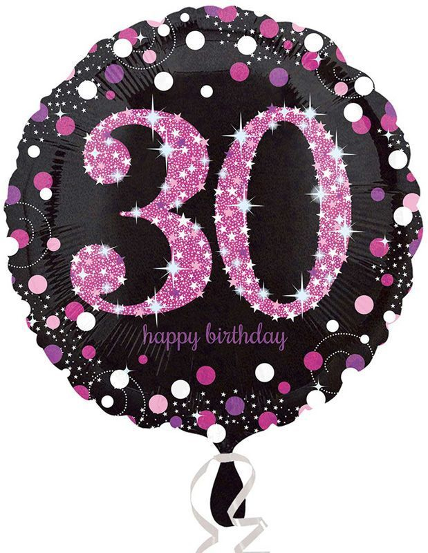 30 Års Års Feiring - Svart og Rosa Holografisk Folieballong 45 cm