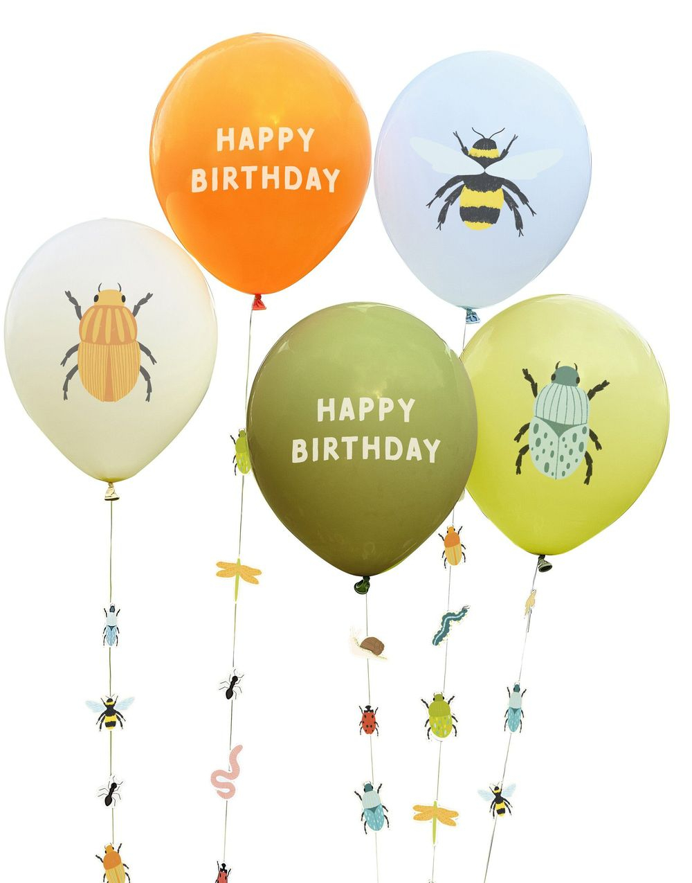 5 stk 30 cm Ballonger med Haler og Motiv av Innsekter - Bug Party