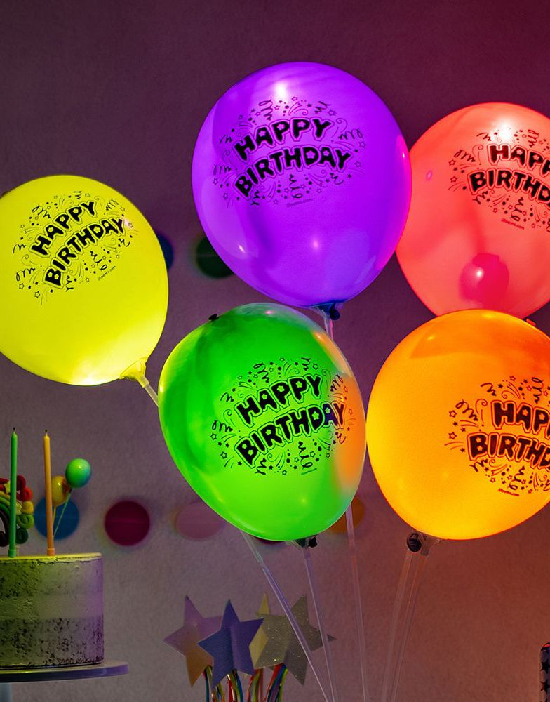 5 stk Ballonger med LED Lys - Happy birhday -illoms