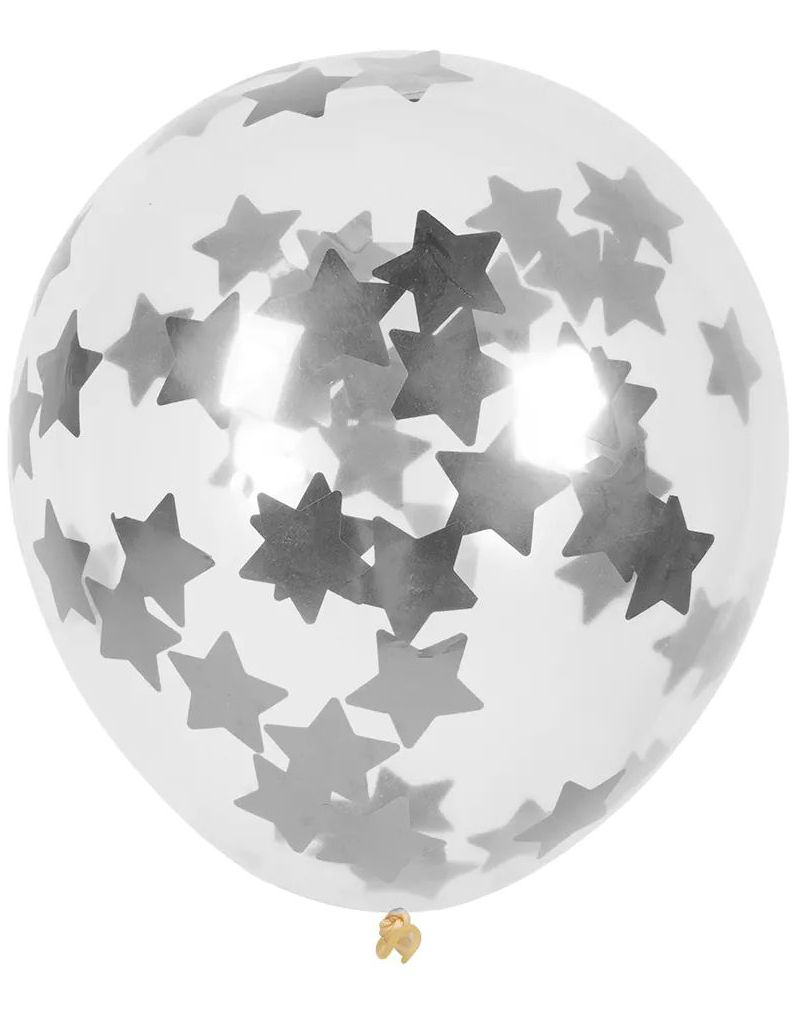5 stk 30 cm Gjennomsiktige Ballonger med Sølvfarget Stjernekonfetti