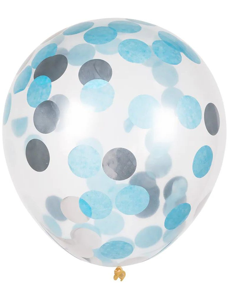 5 stk 30 cm Gjennomsiktige Ballonger med Blå og Sølvfarget Konfetti