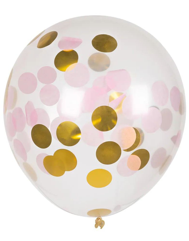 5 stk 30 cm Gjennomsiktige Ballonger med Rosa og Gullfarget Konfetti