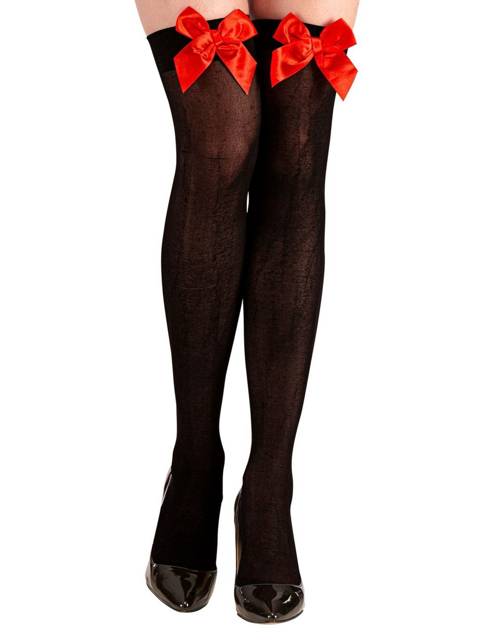 Svarte Strømper med Røde Sløyfer