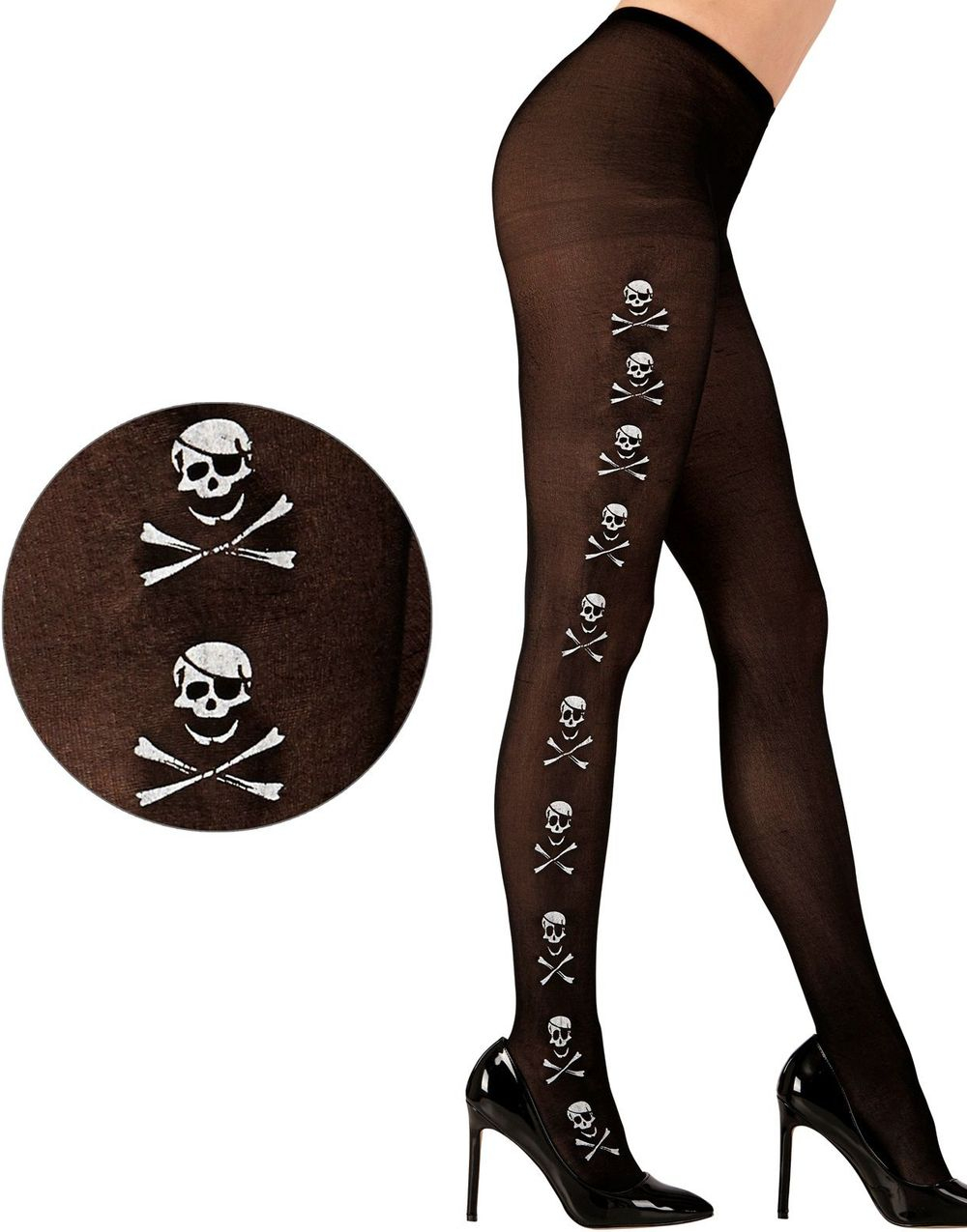 Svart Strømpebukse med Hvite Dødninghoder