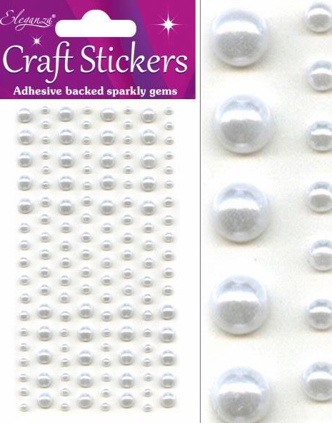 136 stk Selvklebende Hvite Store og Små Perler