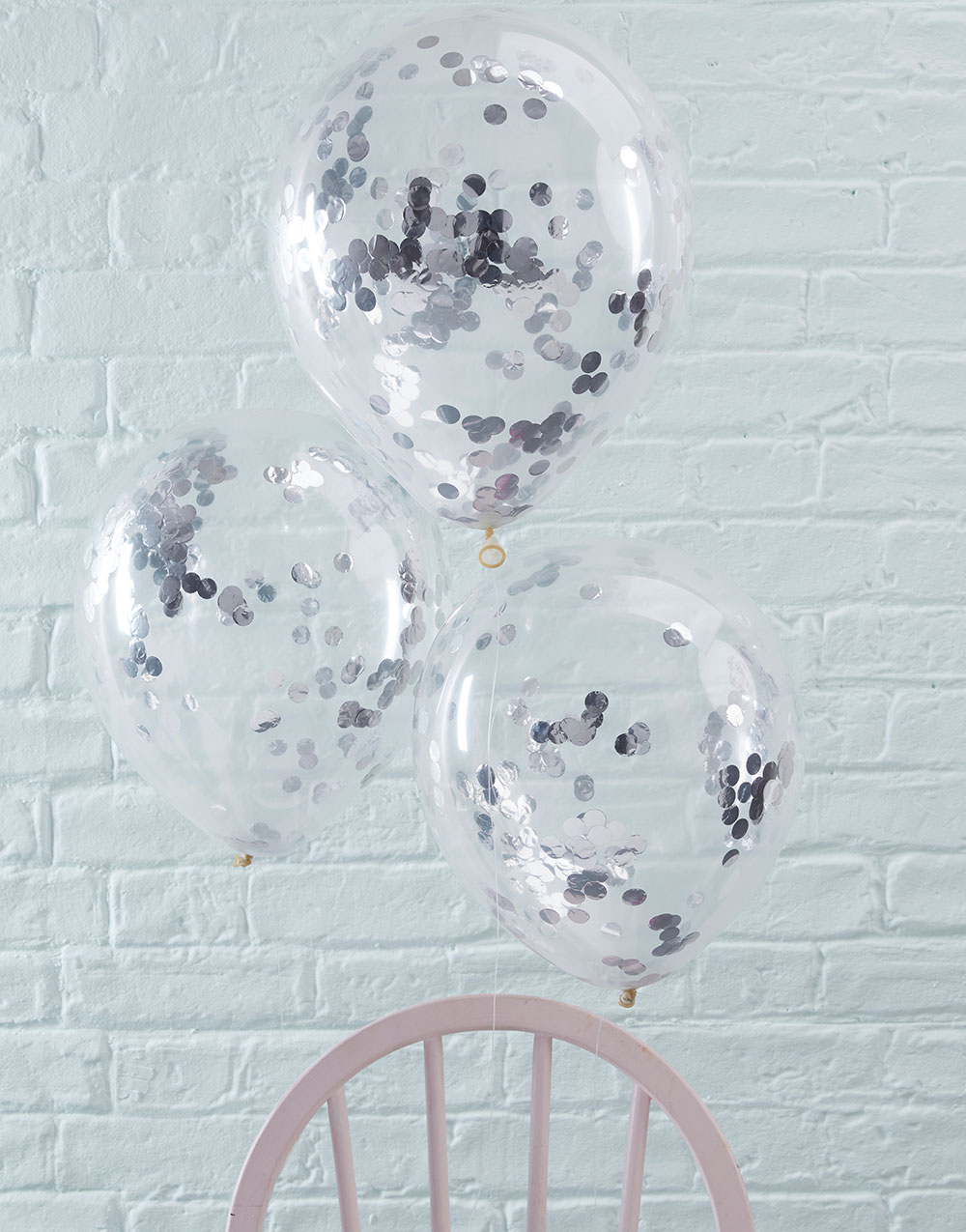 5 stk 30 cm - Gjennomsiktige Ballonger med Sølvfarget Konfetti - Plukk og Miks