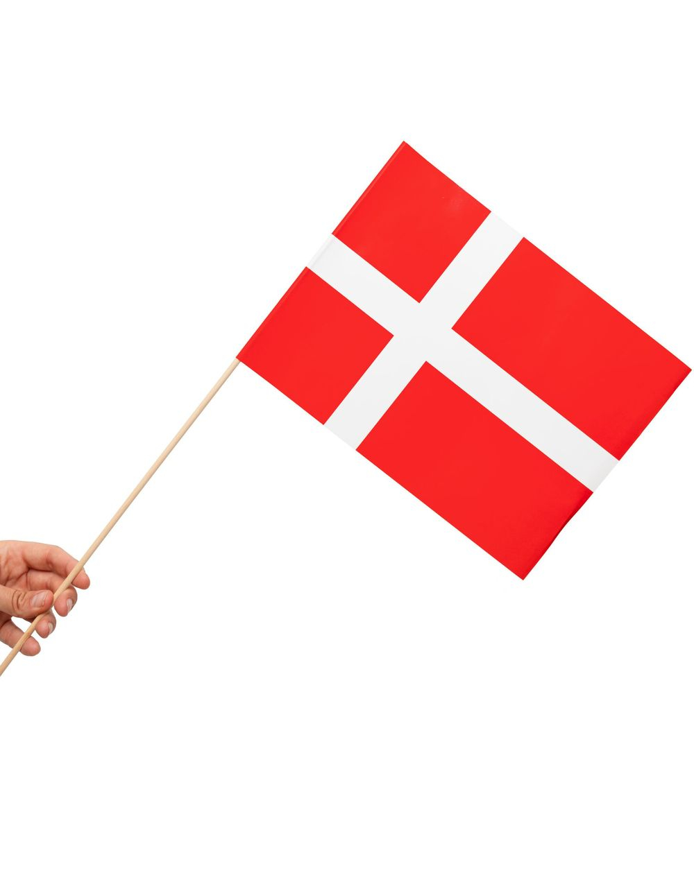 10 stk Danske Papirflagg på Trepinne 20x30 cm
