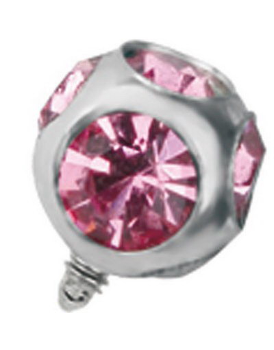 Sølvfarget Dermal Anchor Kule med Rosa Stener - Strl 3 mm kule med 1,2 mm gjenger