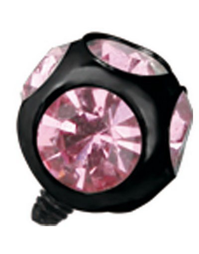 Svart Dermal Anchor Kule med Rosa Stener - Strl 3 mm kule med 1,2 mm gjenger