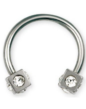 Rund Øyenbrynspiercing med Firkantede Kuler & Klare Stener